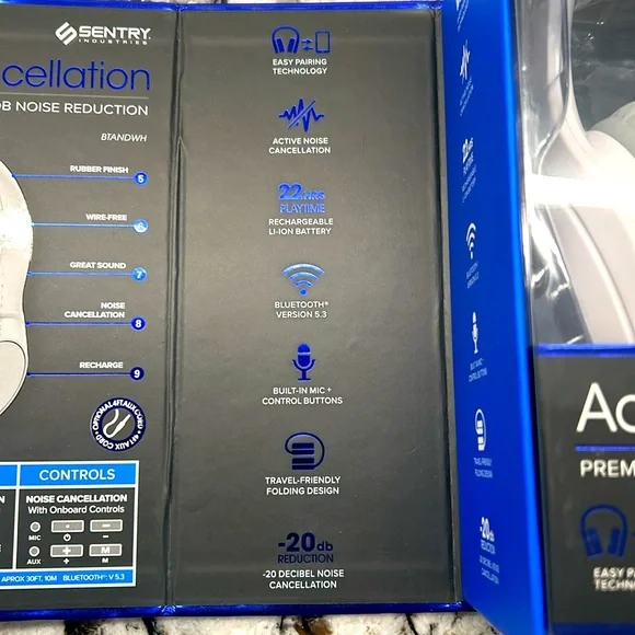 Sentry Noise Cancellation headphones and matching earbuds set - NIB